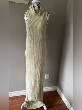 Sleeveless Ribbed Turtleneck Maxi Dress - Cream